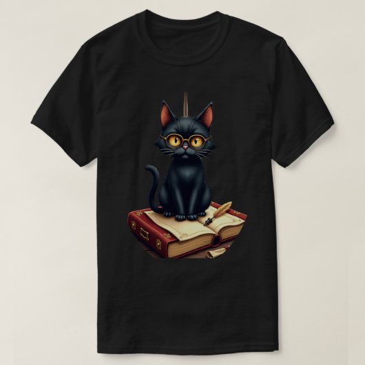 ダークアカデミア 猫 学者 ステッカーTシャツ Tシャツ (デザイン正面)