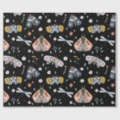 ダークアカデミガの蛾のフローラ（黒） ラッピングペーパー (フラット)