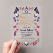 ダークアカデミゴシック金ゴールドフローラSweet 16 アクリル招待状 (インサイチュ (ポータブル))