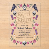 ダークアカデミゴシック金ゴールドフローラSweet 16 アクリル招待状 (正面)
