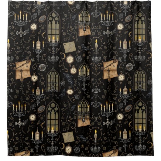 ダークアカデミシャワーカーテン – Moody & Scholarly シャワーカーテン (正面)