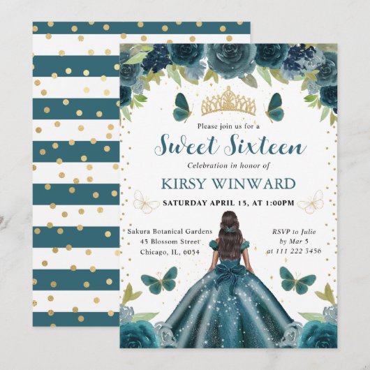 ダークアクアドレスダークスキンプリンセススウィート16 招待状 (正面/裏面)