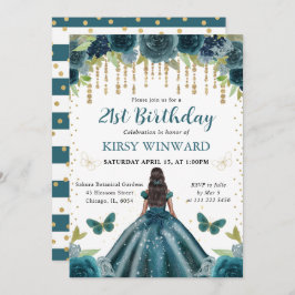 ダークアクアドレスダークスキンプリンセス誕生日 招待状