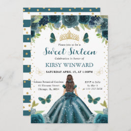 ダークアクアドレスブルネットプリンセススウィート16 招待状