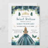 ダークアクアドレスブロンドプリンセススウィート16 招待状 (正面)