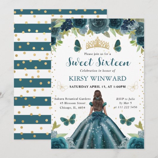 ダークアクアドレス ダークスキン プリンセス スイート16 招待状 (正面/裏面)