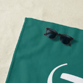 ダークアクアブルーグリーンに白で大きな名前 ビーチタオル (インサイチュ)