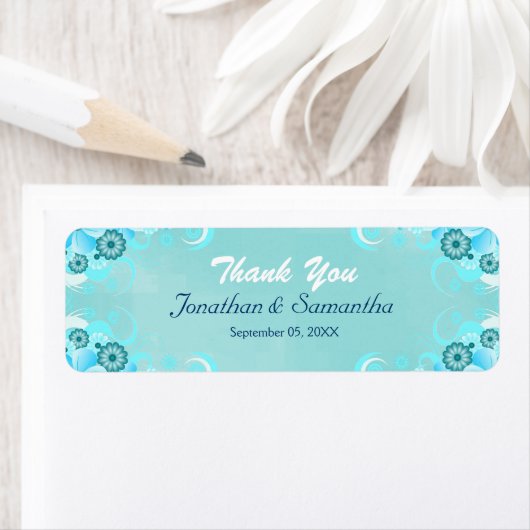 ダークアクアブルーティール(緑がかった色)フローラスモール結婚式の引き出物 ラベル (インサイチュ)