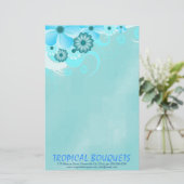 ダークアクアブルーハイビスカスフローリスト文房具紙 便箋 (スタンド正面)