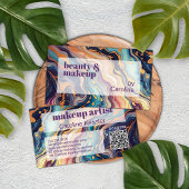 ダークアクアブルーパープルピンク金ゴールド大理石アートパターン 名刺