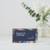 ダークアクアブルーパープルピンク金ゴールド大理石アートパターン 名刺 (スタンド正面)