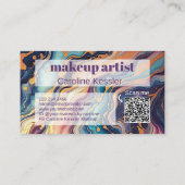 ダークアクアブルーパープルピンク金ゴールド大理石アートパターン 名刺 (裏面)