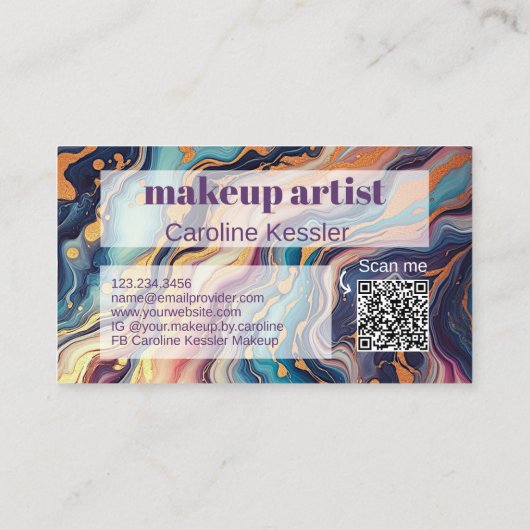 ダークアクアブルーパープルピンク金ゴールド大理石アートパターン 名刺 (裏面)