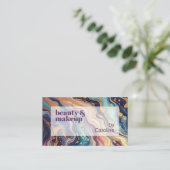 ダークアクアブルーパープルピンク金ゴールド大理石アートパターン 名刺 (スタンド正面)