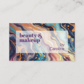 ダークアクアブルーパープルピンク金ゴールド大理石アートパターン 名刺 (正面)