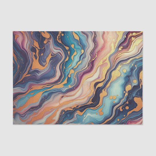 ダークアクアブルーパープルピンク金ゴールド大理石アートパターン 薄葉紙 (正面)