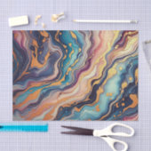 ダークアクアブルーパープルピンク金ゴールド大理石アートパターン 薄葉紙 (クラフト)