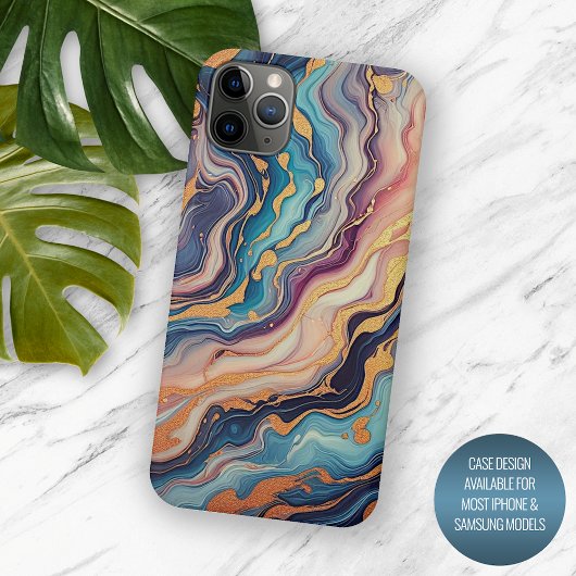 ダークアクアブルーパープルピンク金ゴールド大理石アートパターン Case-Mate iPhoneケース