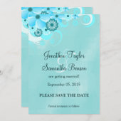 ダークアクアブルーフローラセーブ・ザ・デート案内 セーブザデート (正面/裏面)