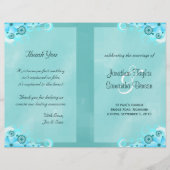 ダークアクアブルーフローラティール（緑がかった色）バイフォールド結婚式 プログラム (正面)