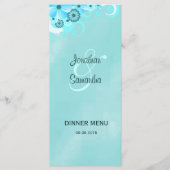 ダークアクアブルーフローラ結婚のディナーメニューカード メニュー (正面)