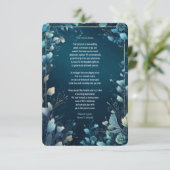ダークアクアマリンとティール（緑がかった色）ブルーフローラ結婚ズ サンキューカード (スタンド正面)