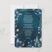 ダークアクアマリンとティール(緑がかった色)ブルーフローラ結婚ズ サンキューカード (正面)