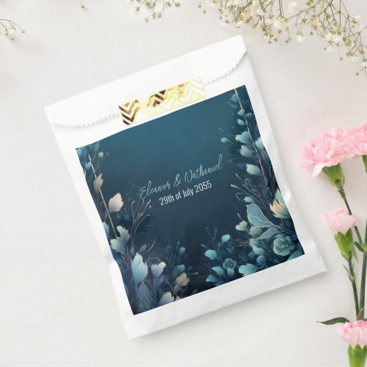 ダークアクアマリンとティール(緑がかった色)ブルーフローラ結婚ズ フェイバーバッグ (封をした状態)