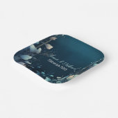 ダークアクアマリンとティール(緑がかった色)ブルーフローラ結婚ズ ペーパープレート (傾斜あり)