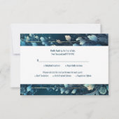 ダークアクアマリンとティール（緑がかった色）ブルーフローラ結婚ズ 出欠カード (正面)