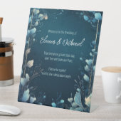 ダークアクアマリンとティール（緑がかった色）ブルーフローラ結婚ズ 台座サイン (インサイチュ)