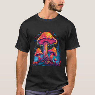 ダークアサイケデリックートTシャツでマッシュルームが輝く Tシャツ