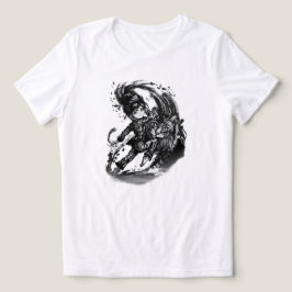 ダークアニメの少女と巨大な猫のアート トライブレンドTシャツ