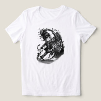 ダークアニメの少女と巨大な猫のアート トライブレンドTシャツ