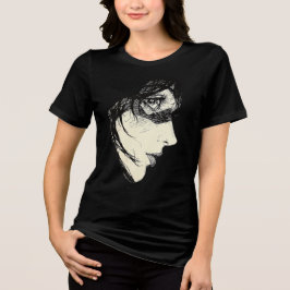 ダークアニメの横顔 | 黒と白の漫画インク トライブレンドＴシャツ