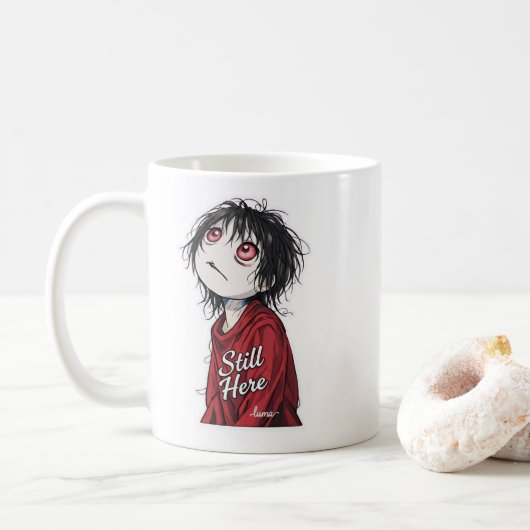 ダークアニメ「Still Here」美学ゴシックイラスト コーヒーマグカップ (ドーナツ)