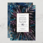 ダークアンドムーディー結婚式招待状ブルー 招待状 (正面/裏面)