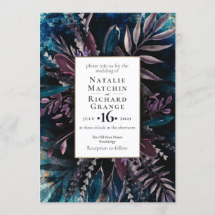 ダークアンドムーディー結婚式招待状ブルー 招待状