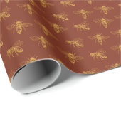 ダークアンバー金ゴールドミツバチ図解入りの、写真付きの ラッピングペーパー (ロールコーナー)