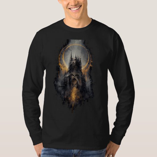 ダークアート大聖堂スカルロングスリーブシャツ Tシャツ (正面)