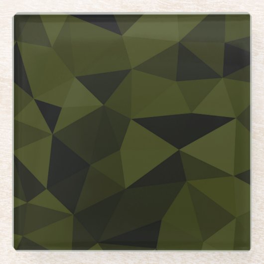 ダークアーミーの緑の黒いジオメトリックメッシュパターカッコいいン ガラスコースター (正面)