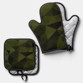 ダークアーミーの緑の黒いジオメトリックメッシュパターカッコいいン 鍋つかみ&鍋敷きセット (正面/裏面)