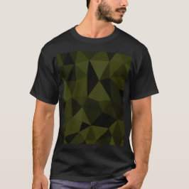 ダークアーミーグリーンの黒い幾何学メッシュパターンがクール Tシャツ