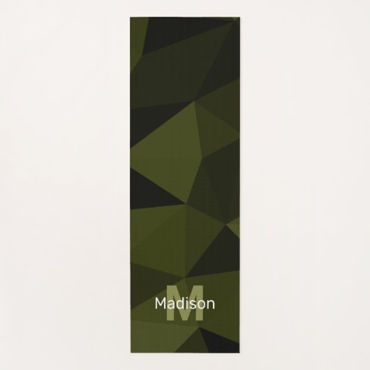 ダークアーミーグリーン黒ジオメトリメッシュモノグラム ヨガマット (正面)