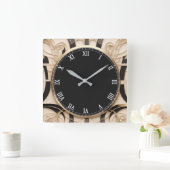 ダークアールヌーボーアールデコクロック – 白黒金ゴールド スクエア壁時計 (ホーム)