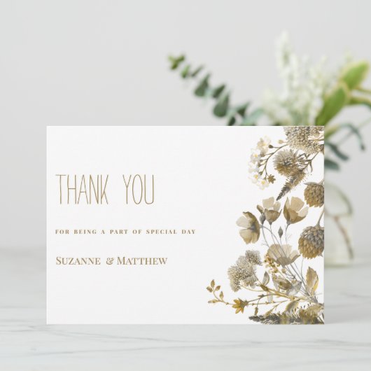 ダークイエローアイボリーホワイトブラウンフローラありがとう 招待状 (スタンド正面)