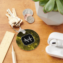 ダークイエローブラック抽象芸術銀河系モノグラムピンポー キーホルダー