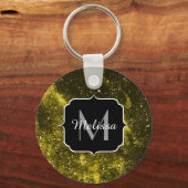 ダークイエローブラック抽象芸術銀河系モノグラムピンポー キーホルダー (正面)