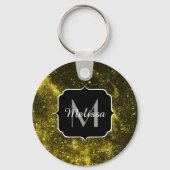 ダークイエローブラック抽象芸術銀河系モノグラムピンポー キーホルダー (裏面)