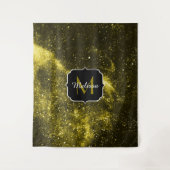 ダークイエローブラック抽象芸術銀河系モノグラムピンポー タペストリー (正面)